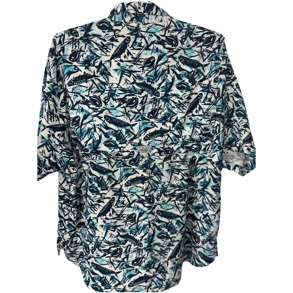 Columbia PFG Super Tamiami Shirt Short Sleeve  Mens XXL Fishing All Over‎ Fish